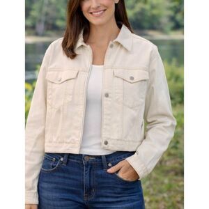 Abercrombie & Fitch NWT white cropped zip front jean jacket large
